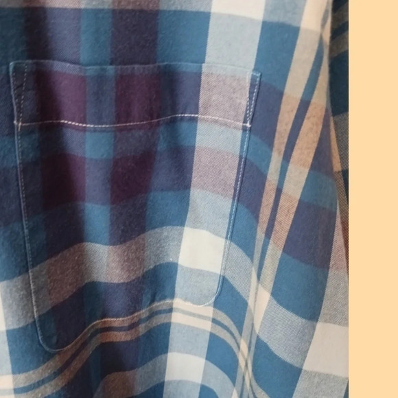 Maker & co button front shirt plaid mens size Large blue & beige color - Picture 4 of 12